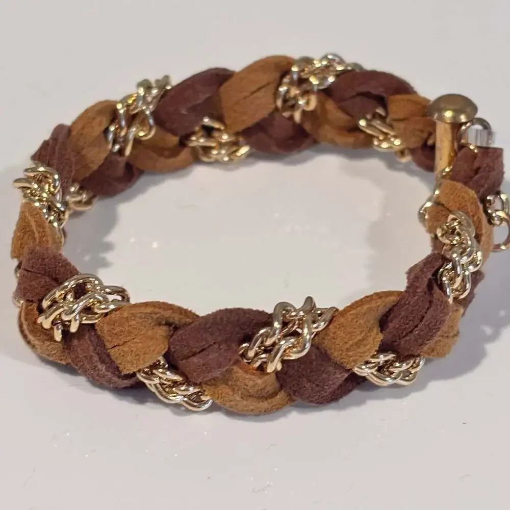 Braided Suede Bracelet with Gold Chain